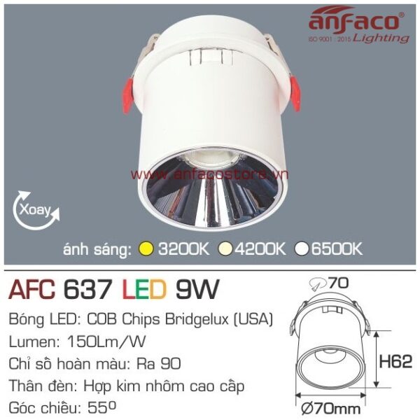 Đèn Anfaco LED downlight âm trần & thân nổi AFC 637-9W